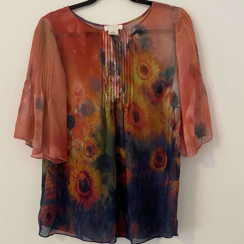 Sheer floral print top Anthropologie